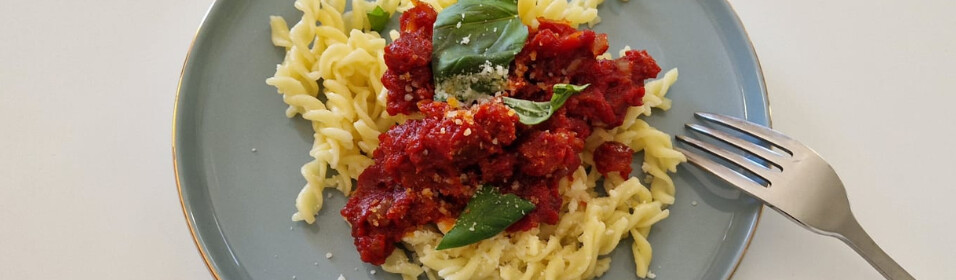 Pâtes sans gluten sauce chorizo